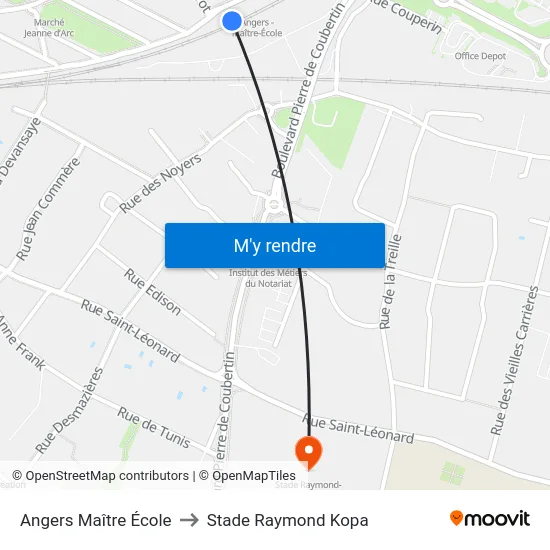Angers Maître École to Stade Raymond Kopa map
