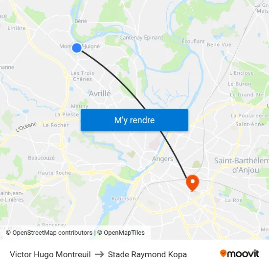 Victor Hugo Montreuil to Stade Raymond Kopa map