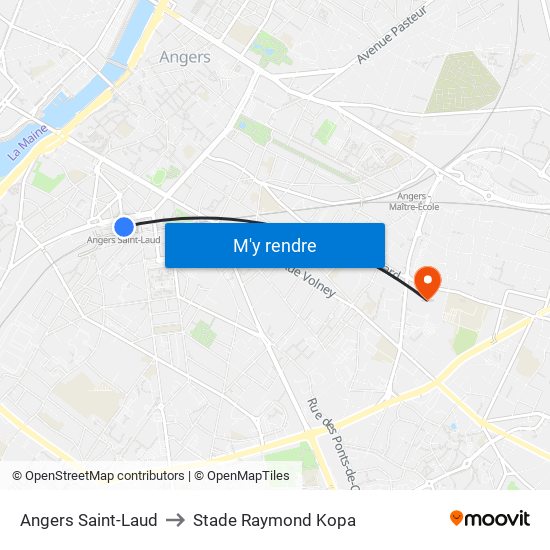 Angers Saint-Laud to Stade Raymond Kopa map