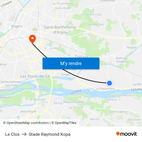 Le Clos to Stade Raymond Kopa map