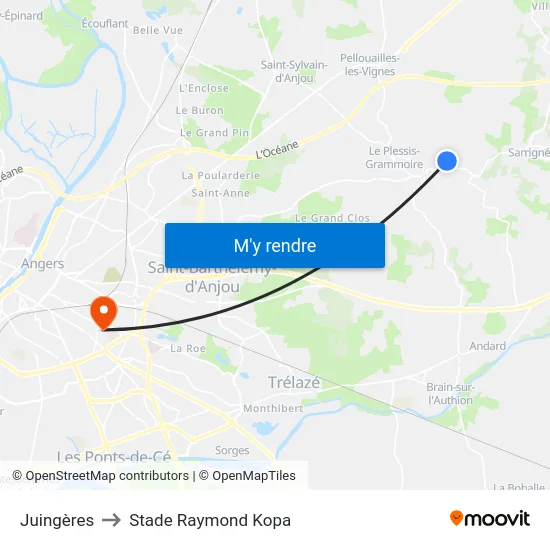 Juingères to Stade Raymond Kopa map