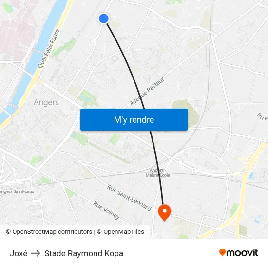 Joxé to Stade Raymond Kopa map