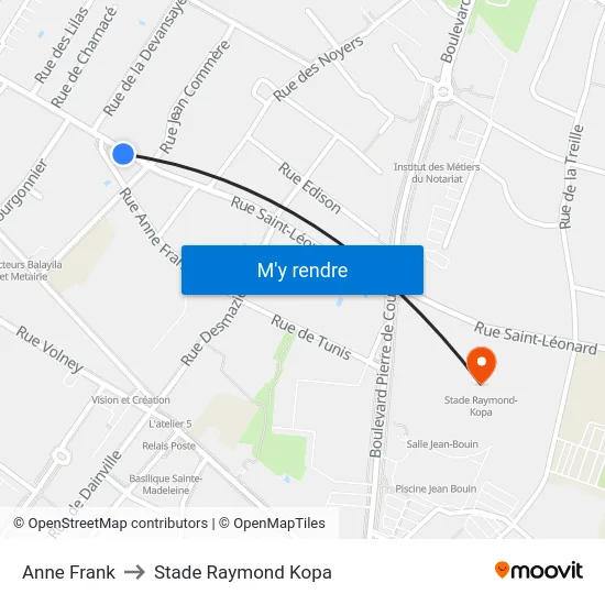Anne Frank to Stade Raymond Kopa map