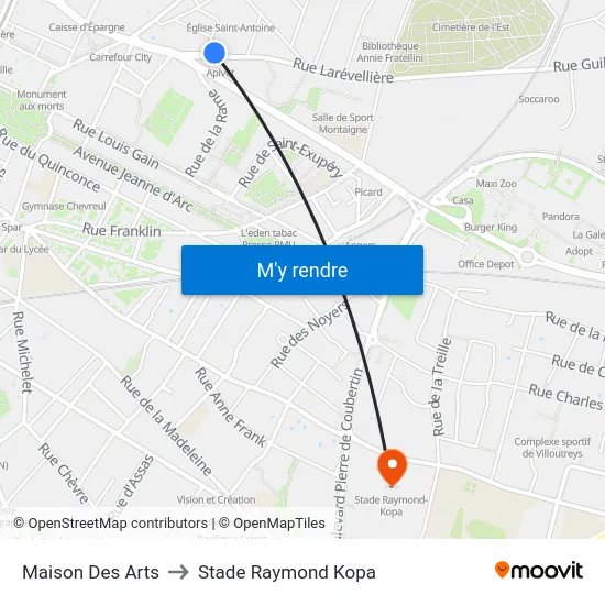 Maison Des Arts to Stade Raymond Kopa map