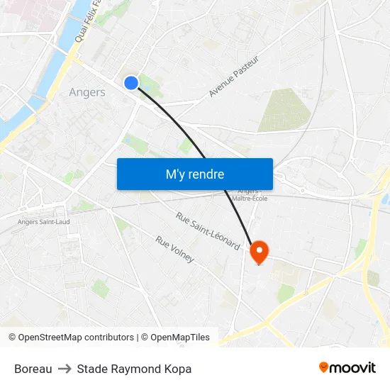 Boreau to Stade Raymond Kopa map