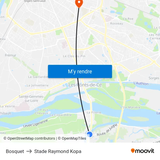 Bosquet to Stade Raymond Kopa map