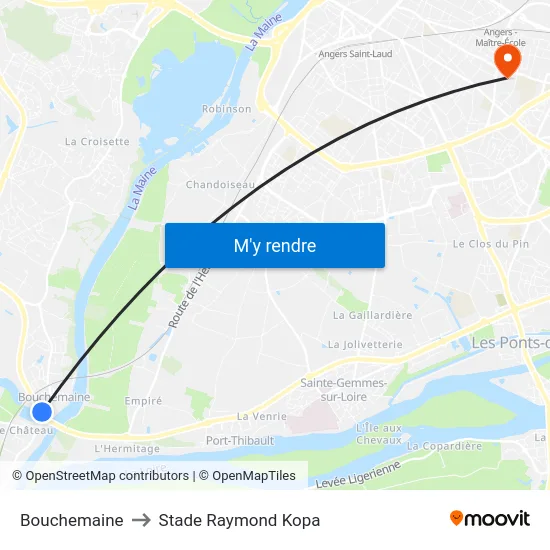 Bouchemaine to Stade Raymond Kopa map