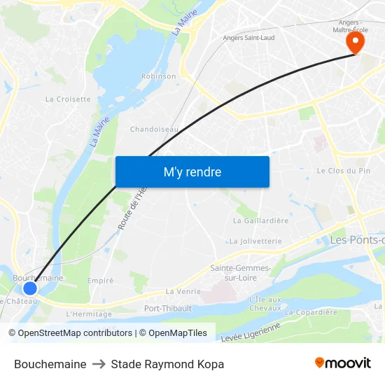Bouchemaine to Stade Raymond Kopa map