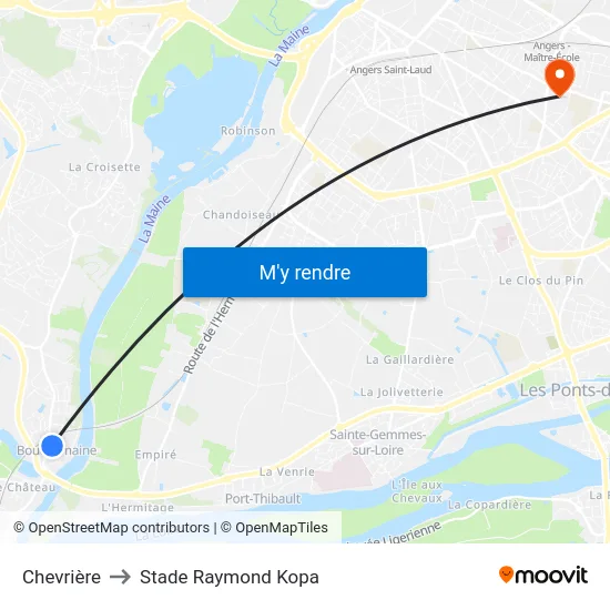 Chevrière to Stade Raymond Kopa map
