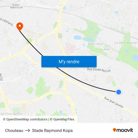 Chouteau to Stade Raymond Kopa map