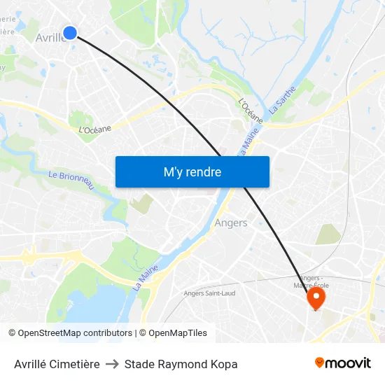 Avrillé Cimetière to Stade Raymond Kopa map
