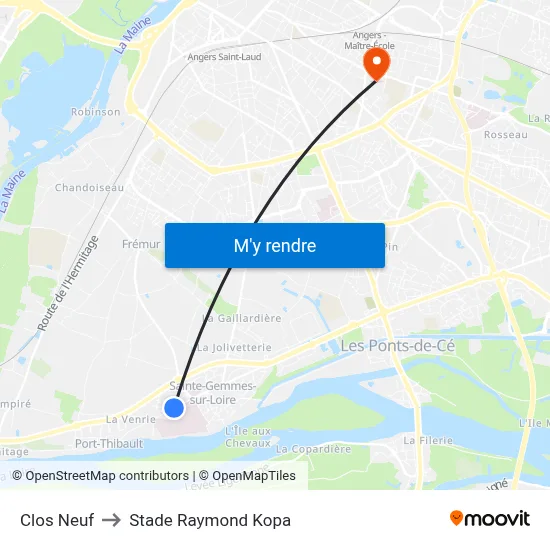 Clos Neuf to Stade Raymond Kopa map