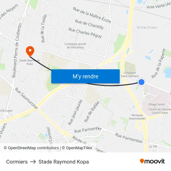 Cormiers to Stade Raymond Kopa map