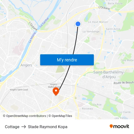 Cottage to Stade Raymond Kopa map