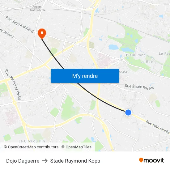 Dojo Daguerre to Stade Raymond Kopa map