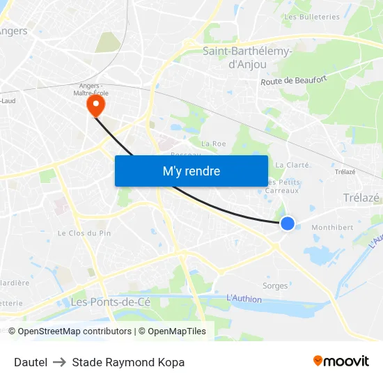 Dautel to Stade Raymond Kopa map