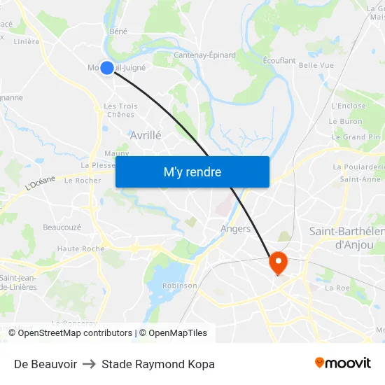 De Beauvoir to Stade Raymond Kopa map
