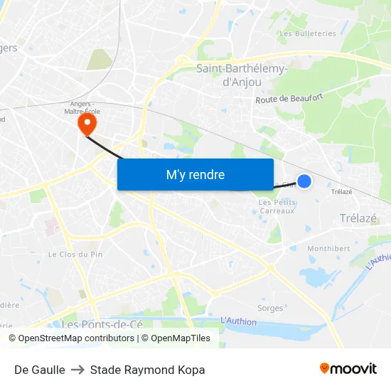 De Gaulle to Stade Raymond Kopa map