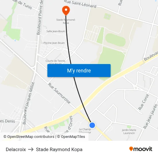 Delacroix to Stade Raymond Kopa map