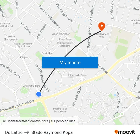 De Lattre to Stade Raymond Kopa map
