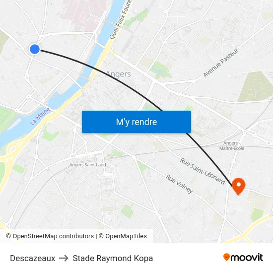 Descazeaux to Stade Raymond Kopa map