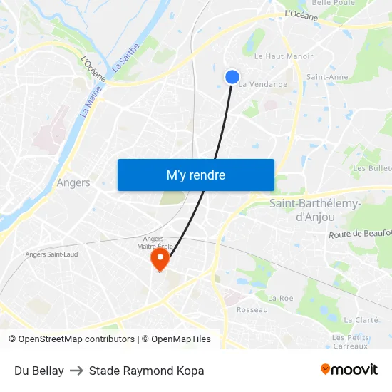 Du Bellay to Stade Raymond Kopa map