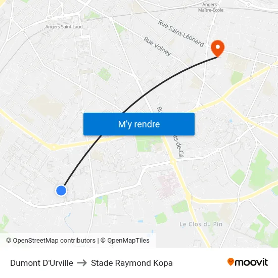 Dumont D'Urville to Stade Raymond Kopa map