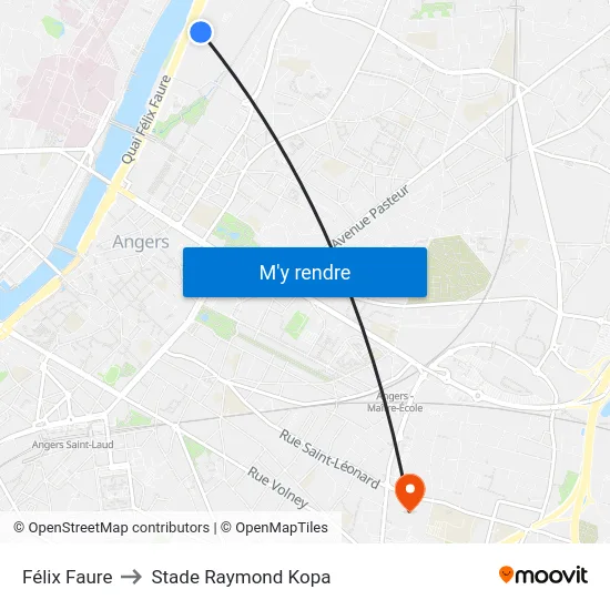 Félix Faure to Stade Raymond Kopa map