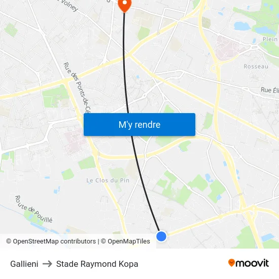 Gallieni to Stade Raymond Kopa map
