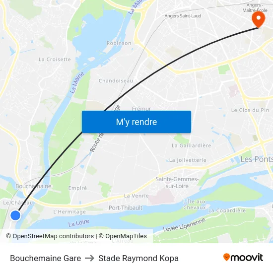Bouchemaine Gare to Stade Raymond Kopa map