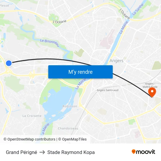 Grand Périgné to Stade Raymond Kopa map