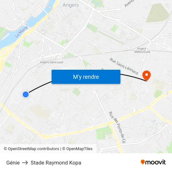 Génie to Stade Raymond Kopa map