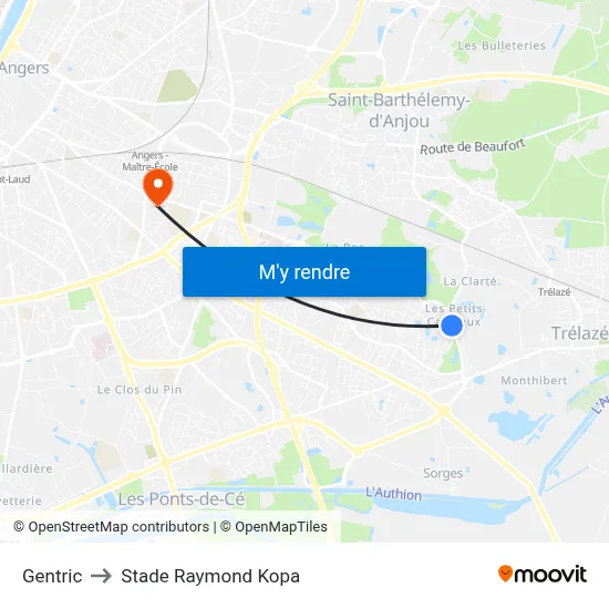 Gentric to Stade Raymond Kopa map