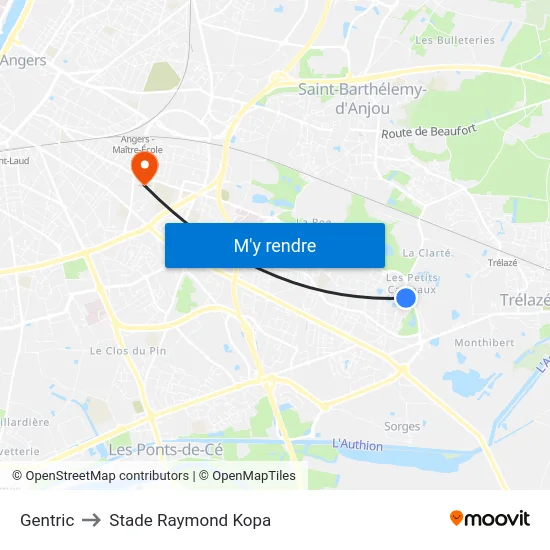 Gentric to Stade Raymond Kopa map
