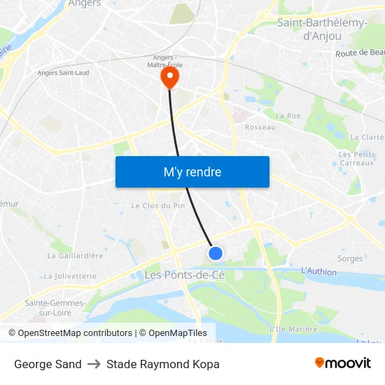 George Sand to Stade Raymond Kopa map