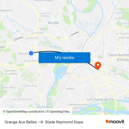 Grange Aux Belles to Stade Raymond Kopa map
