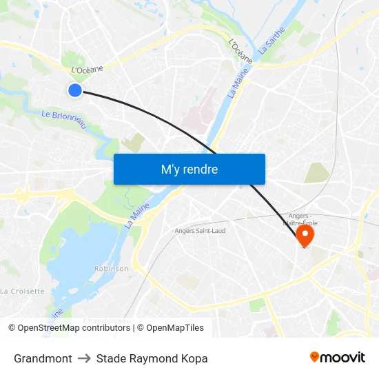 Grandmont to Stade Raymond Kopa map