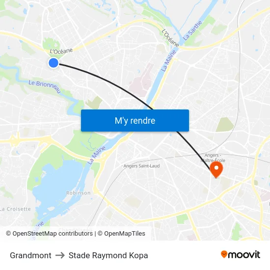 Grandmont to Stade Raymond Kopa map