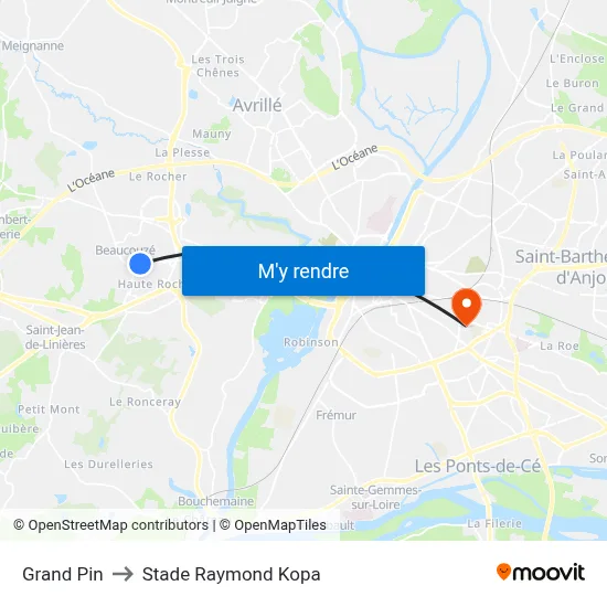 Grand Pin to Stade Raymond Kopa map