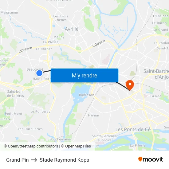 Grand Pin to Stade Raymond Kopa map