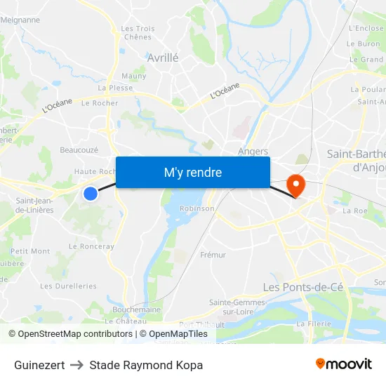 Guinezert to Stade Raymond Kopa map