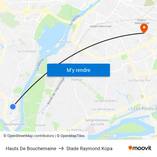Hauts De Bouchemaine to Stade Raymond Kopa map