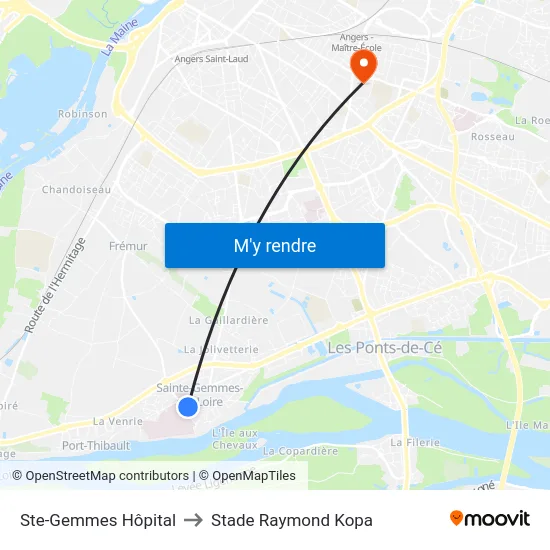 Ste-Gemmes Hôpital to Stade Raymond Kopa map