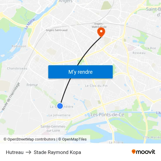 Hutreau to Stade Raymond Kopa map