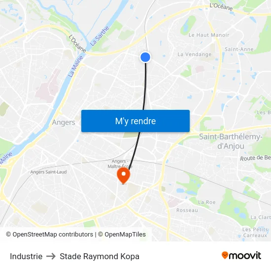 Industrie to Stade Raymond Kopa map