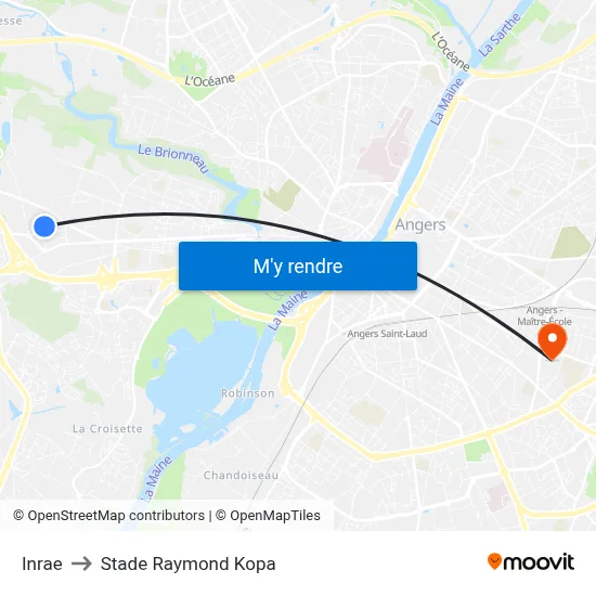 Inrae to Stade Raymond Kopa map