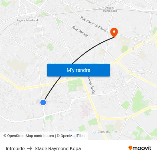 Intrépide to Stade Raymond Kopa map