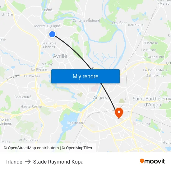 Irlande to Stade Raymond Kopa map