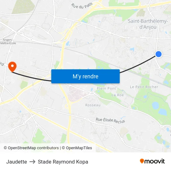 Jaudette to Stade Raymond Kopa map