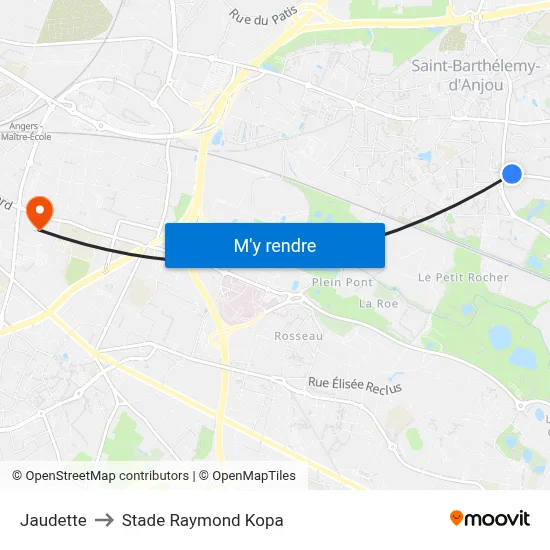Jaudette to Stade Raymond Kopa map